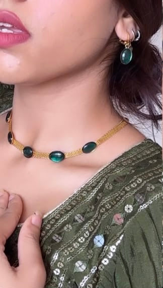 Oval Green Crystal Pendant Necklace Set With Bracelet