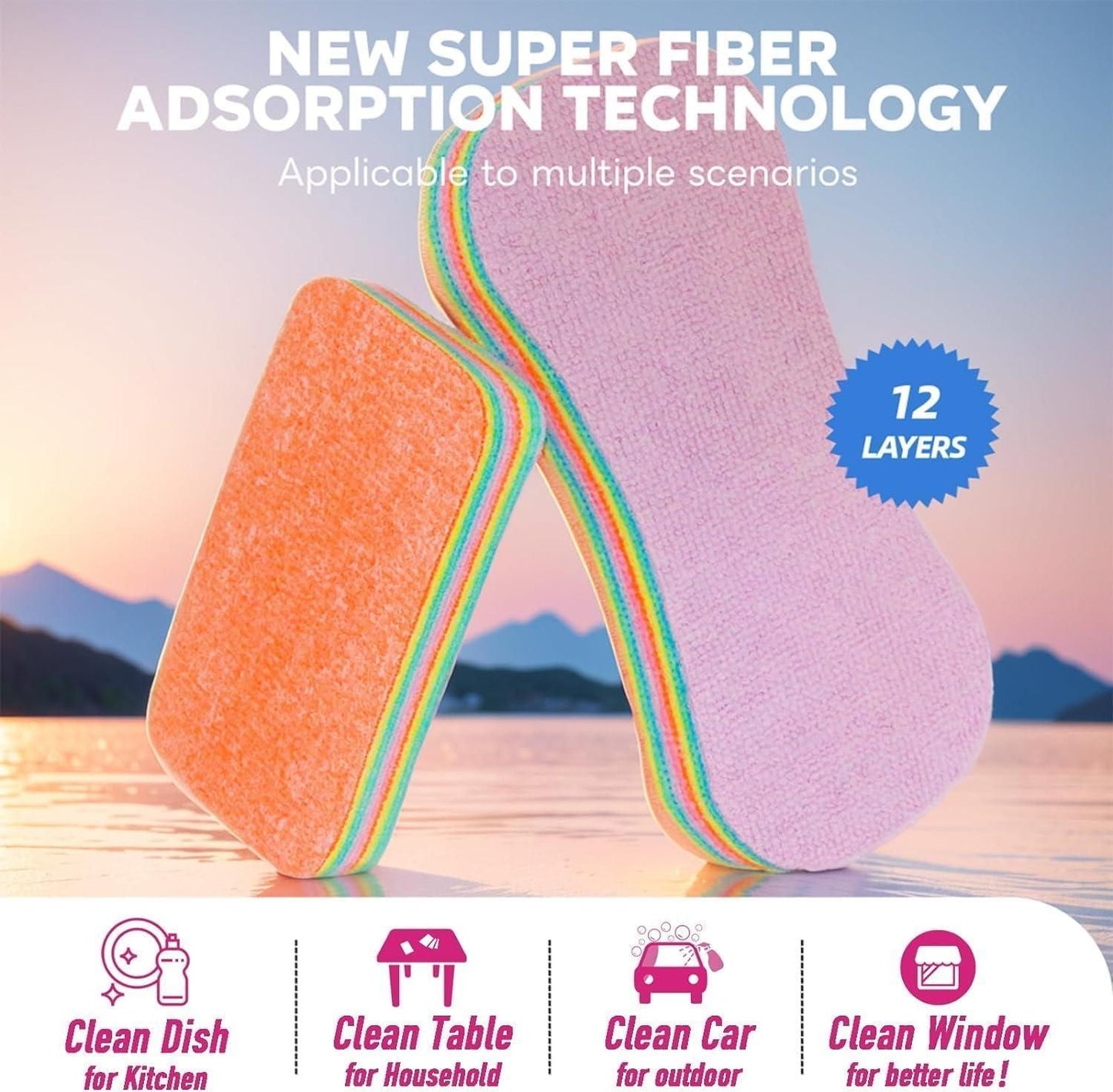 12-Layer Tearable Rainbow Scrub Dish Sponge